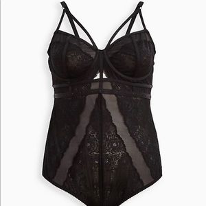 STRAPPY UNDERWIRE BODYSUIT - LACE & MESH RHINESTONES